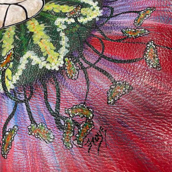 Hand Painted Bumble Bee Leather Hobo Bag Horse bit Anuschka Inspired - Picture 3 of 16